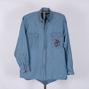 Vintage Bobby Jones Chambray Lightweight Denim Golf Themed Men's Shirt LARGE XL